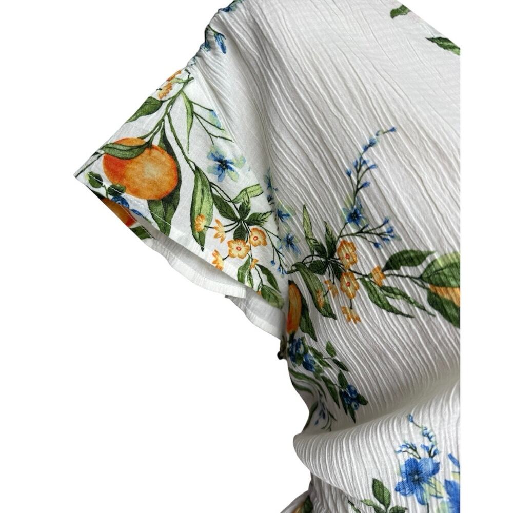 Time and Tru Citrus Floral Peplum Blouse White Blue Flowers Oranges Large - Picture 6 of 6
